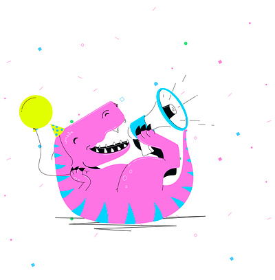 Celebratory T-rex 🎉 animation celebration graphic design illustration megaphone party trex vector