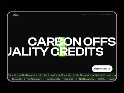 Carbon Offsetting Landing Page 3d animation brutalist c4d clean daily render futuristic interaction landing page minimal redshift scrolling tech landing page ui ux visual design web3 website