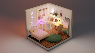 Blender rendered Low Poly Isometric Bedroom 3d