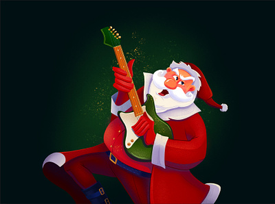 Santa rocks cristmas gitar illustration new year red rock rock n roll santa