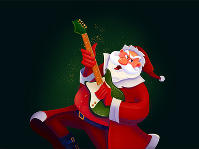 Santa rocks cristmas gitar illustration new year red rock rock n roll santa