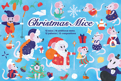 Christmas Mice Collection character design children illustration childrenbook christmas cliparts illustration mice mouse pattern sticker