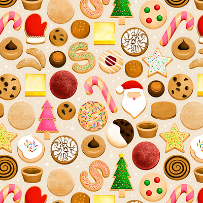 Christmas Cookies christmas cookie cookies dessert food illustration pattern santa seamless