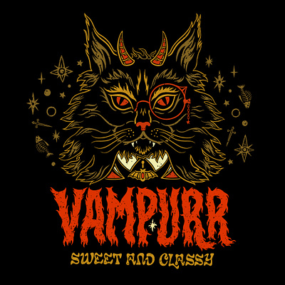 Vampurr art cat design dracula gothic hand drawn illustration instagram challenge lettering merch typography vampire vampurr