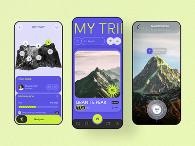 Smart Discovery App – MyTrip camp camping guide hike hiking hill interface map mobile mobile app mountains navigator product design tourism tracking travel traveling trips ui ux