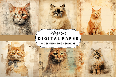 Vintage Cat Watercolor Background tumbler wrap