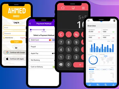Diverse Mobile App Screens calculator ui dashboard ui figma login page ui mobile app ui payment screen ui ui user interface design ux