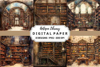 Antique Library Watercolor Background tumbler wrap