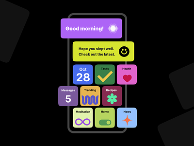 Cool Flat Tasks Bento App flat minimal neobrutalist shapes ui