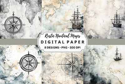 Rustic Nautical Maps Digital Paper tumbler wrap