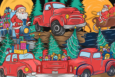 Christmas Vintage Truck Illustration t shirt designs vector