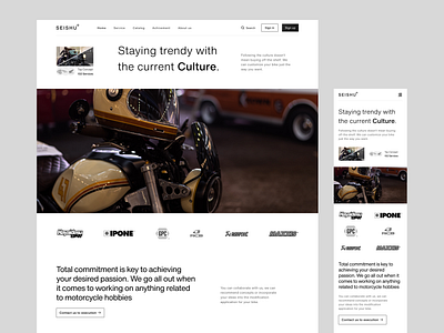 Seishu - Custom Motorcycle Services Landing page 3d animation branding classic elegant graphic design landingpage logo motion graphics motocycle popular retro ui ui ux design ux