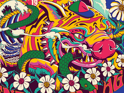 QOTSA - ALT GIG POSTER drawing garden gig graphic illustration matchbox music pattern pig poster print rock snake typography wild