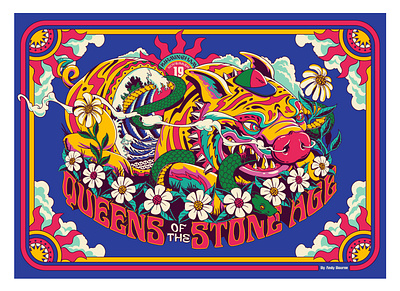 QOTSA - ALT GIG POSTER drawing garden gig graphic illustration matchbox music pattern pig poster print rock snake typography wild