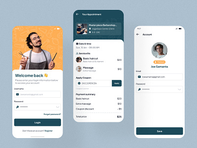 Barberzy - Barber Appointment booking App ai barber branding chatgpt design login mobile newapp onboarding ui walkthrough widget