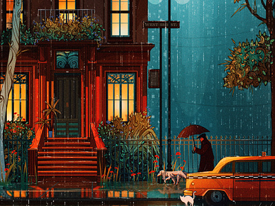 When It Rains W 58th St. Digital Illustration animation art art portfolio artist book cover childrens book art concept art design digital art digital illustration editorial editorial art editorial illustration graphic design illustration magazine art motion graphics procreate storybook art visual development