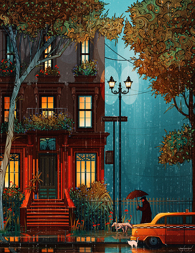 When It Rains W 58th St. Digital Illustration animation art art portfolio artist book cover childrens book art concept art design digital art digital illustration editorial editorial art editorial illustration graphic design illustration magazine art motion graphics procreate storybook art visual development