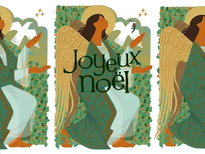 Joyeux Noël angel angel illustration angels bright christ christmas dove holiday holidays holly holly leaves illustration leaves merry merry christmas