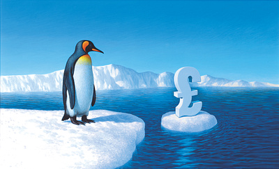 Penguin anne sharp conceptual digital editorial finance folioart illustration realist wildlife winter