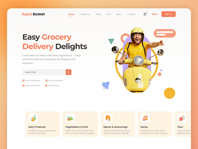 Rapid Basket Website delivery website food delivery grocery shop landing page minimal ui new ui orange color rapid basket website