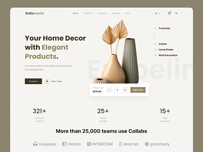 EnticWord Interior Shop banner hero section home devcor web interior design studio interior shop online shop hero product branding web ui design webdesign