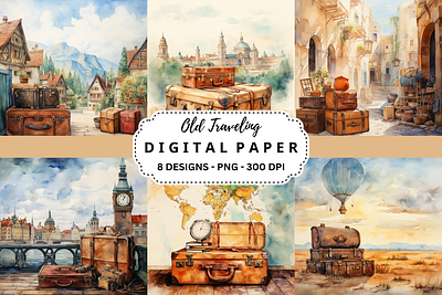 Watercolor Old Traveling Background tumbler wrap