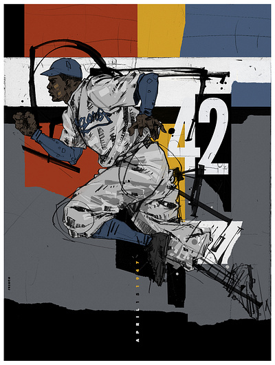 Jackie Robinson, by Martin French acrlylic painting acrylics baseball editorial illustration illustration illustrationart illustrationartist illustrationzone illustrator jackie robinson martin french painting portraits sport sport illustration sports