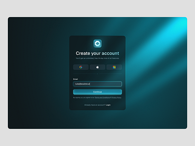 Create Account Screen ai chatgpt create account dark dark mode god rays modal onboarding saas sign up sign up modal underwater