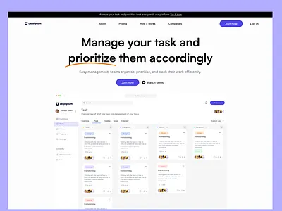 Task management landing page landing page ui