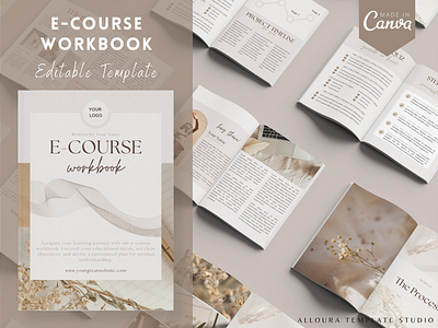 E-Course Workbook Template - Editable with CANVA brochure canva canva template creative design ecourse workbook editable template magazine template