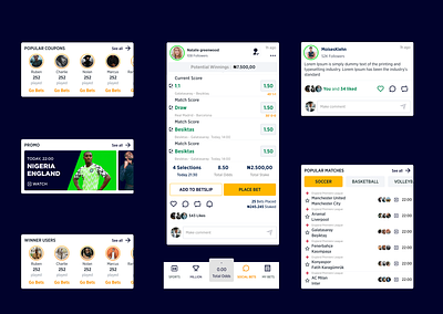 Social Betting Elements application betting design gambling mobile oyawin soccer social social betting ui ux