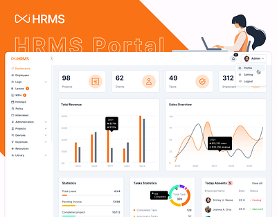 HRMS Portal Dashboard creative dashboard dashboard hrms hrms software portal ui ui design ui mockup uiux website
