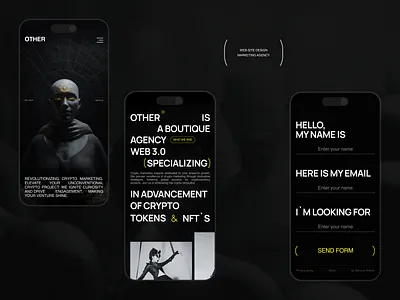 Mobile adaptive for marketing agency website agency blockchain crypto dark design horor marketing minimalism mobile nft nft`s ui ux web 3 web 3.0 webdesign website