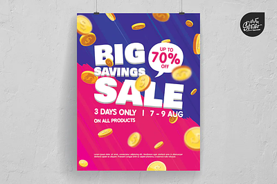 Falling Coins Big Savings Sale Poster And Flyer advertising campaign coin deal discount dropping falling price promotion retail sale savings shop shopping store