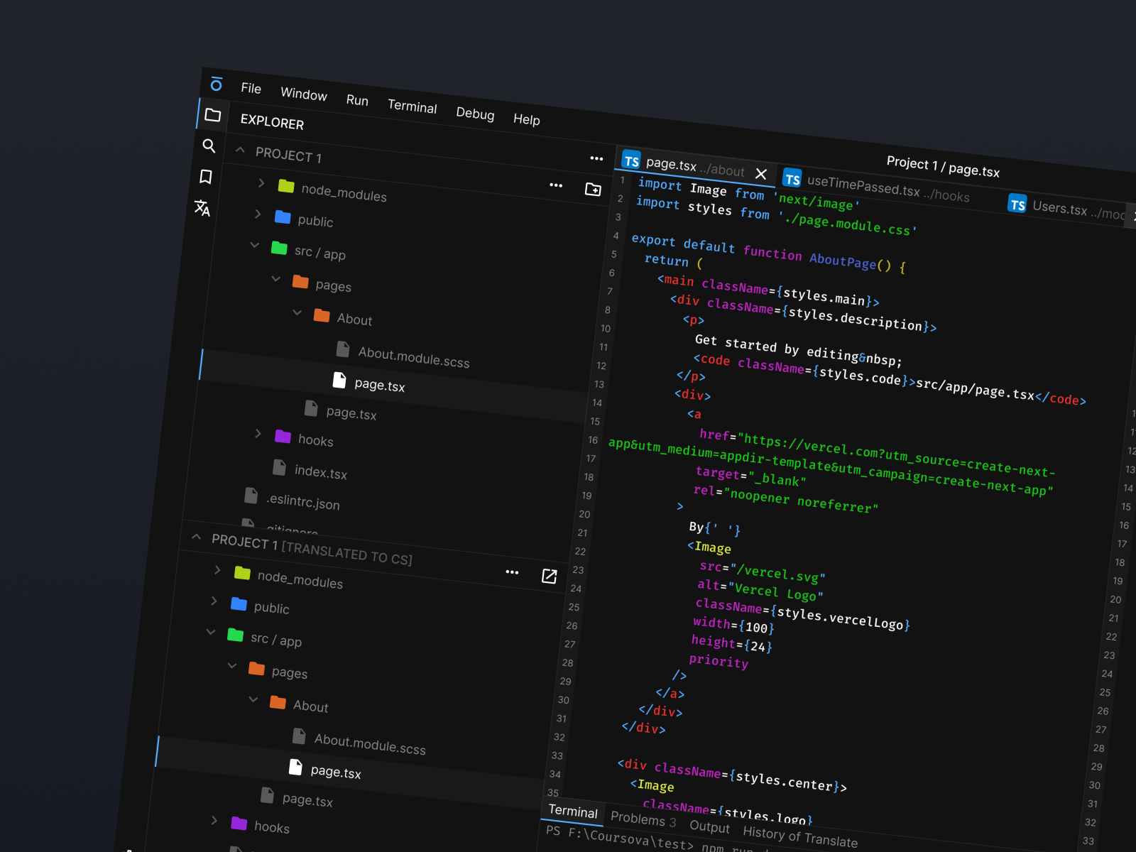 Opticum - Code Editor Translator (IDE) app code coding cumputer app dark design develop development editor files graphic design ide logo minimal notepad program system ui ux web