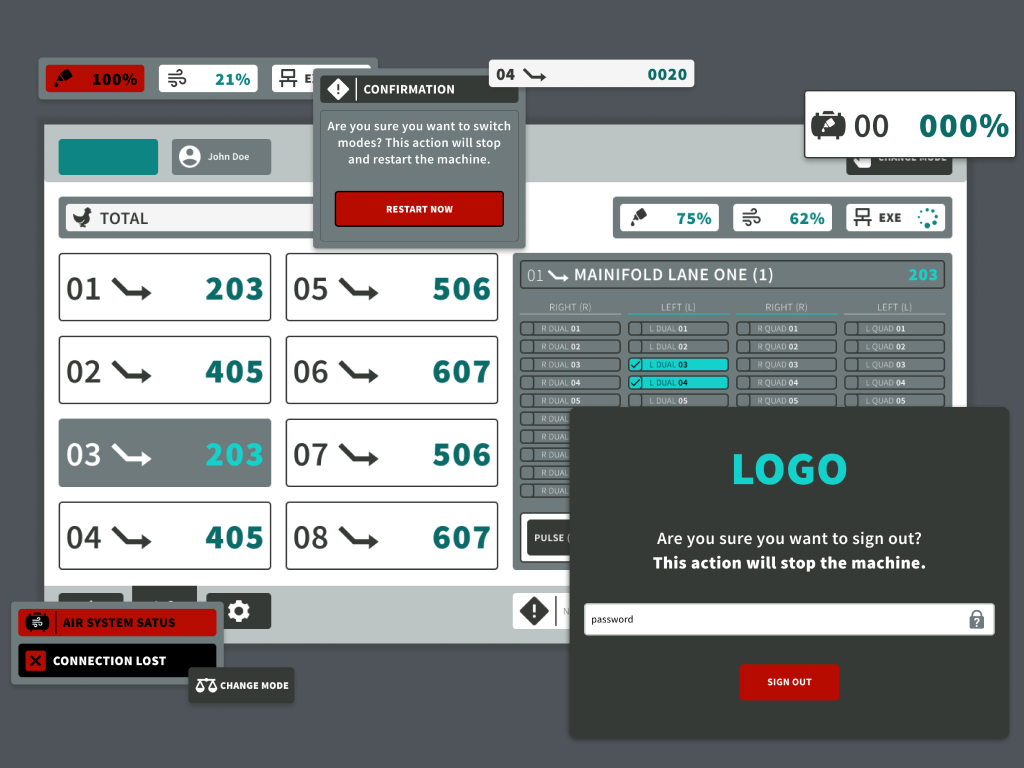 HMI Operator Desktop Dashboard with UI Components Mockup app application automation b2b dashboard dashboard design desktop hmi interface light light mode machine minimal overlay platform popup product design software ui web