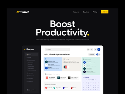 Attiwave - Collaboration tool for your business! branding calender collaboration logo mail meeting privacy productdesign teamchat ui uiux webdesign website whiteboard