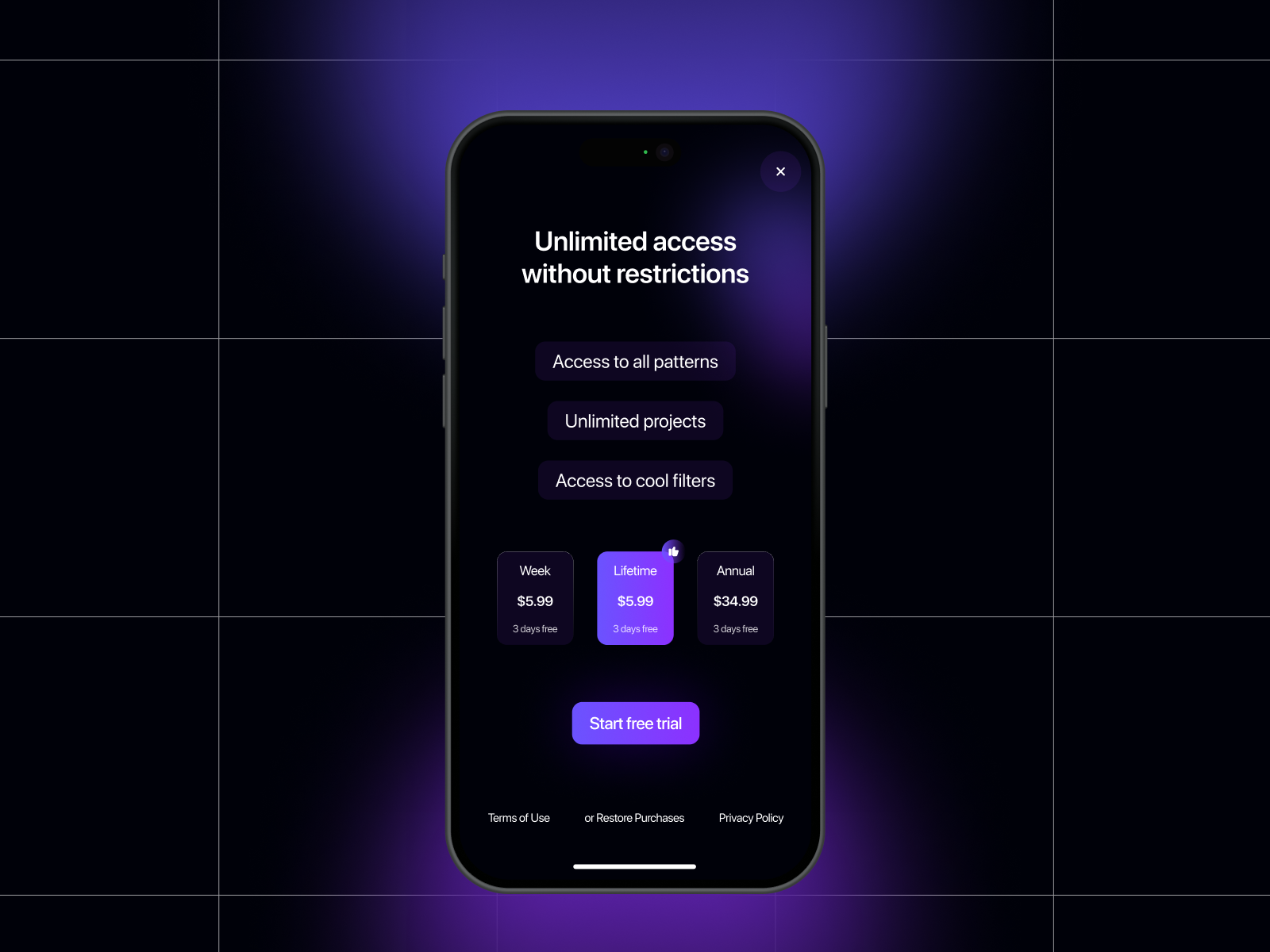 Subscription Screen iOS app design ios ui ux