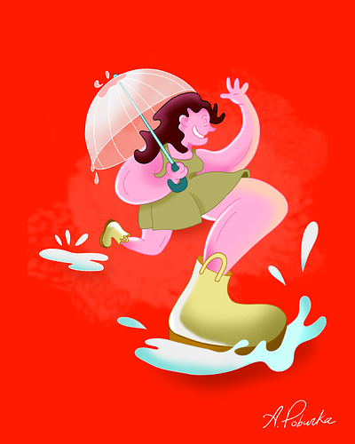 Puddle Jumper active brand branding character design colorful editorial illustration graphic design illustration jumping lifestyle monochrome playful rain red umbrella