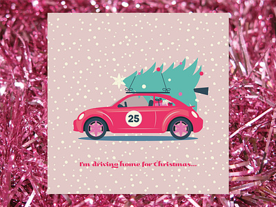 Retro Car-inspired Christmas Cards car inspired card design christmas christmas cards creative design festive fun illustration pink vector art