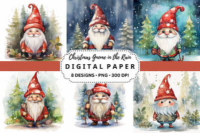 Christmas Gnome in the Rain Background animation art backgrounds christmas decorations designs digital paper fantasy gnomes graphics design harmony illustration paitings pictures rain watercolor