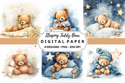 Sleeping Teddy Bear Digital Paper backgrounds designs digital paper graphics motion printing sleeping teddy bear