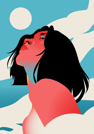 In the clouds abstract clouds composition design editorial editorial illustration illustration laconic lines minimal portrait portrait illustration poster vector vector illustration woman woman illustration woman portrait