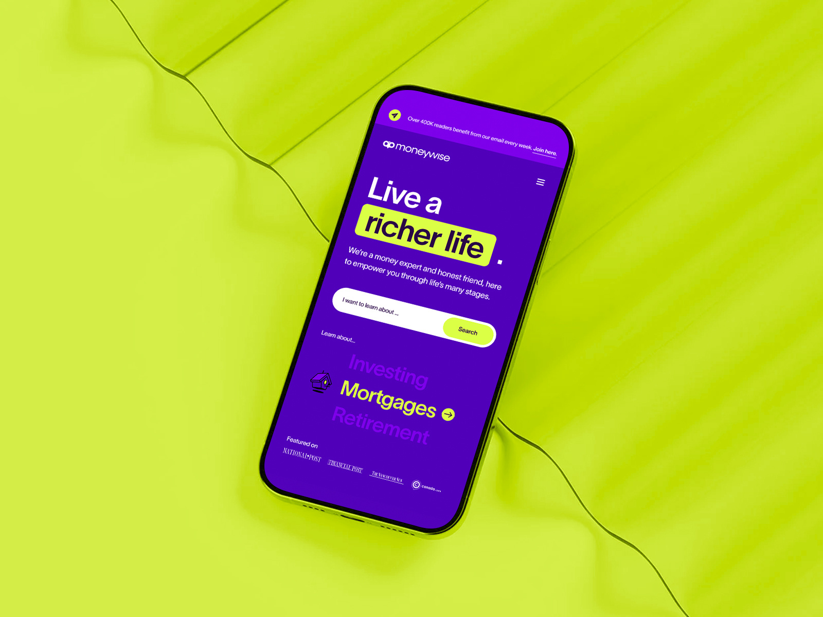 MONEYWISE® branding bright clean design financial green health literacy logo media minimal mobile network product site tech ui ux wealth web