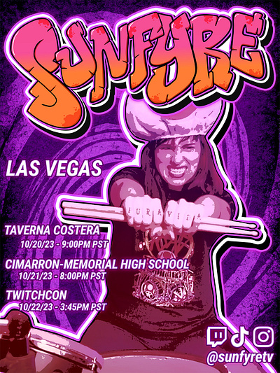 Sunfyre Las Vegas 2023 Show Poster branding concert design drummer drums drumsticks graphic design music poster sticks twitch twitchcon