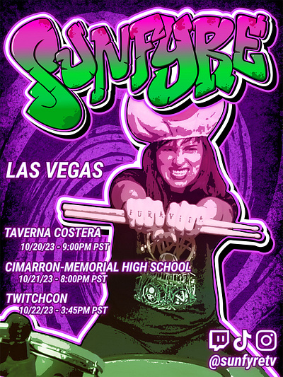 Sunfyre Las Vegas 2023 Show Poster branding concert design drummer graphic design music poster show twitch twitchcon