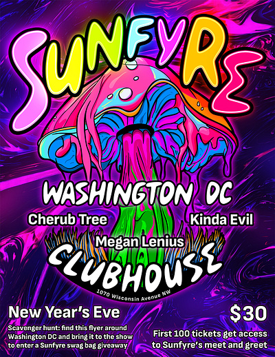 Sunfyre Chaos Show 2023 branding concert design drawing graphic design illustration mushroom music neon poster show sunfyre sunfyretv vector