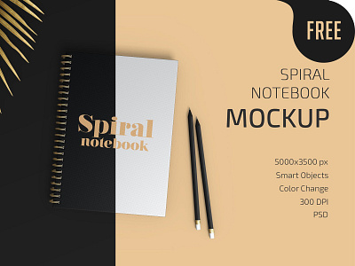 Free Spiral Notebook Mockup book dark free freebie gold metallic mockup note notebook notes palm paper pencil pocketbook school spiral workbook