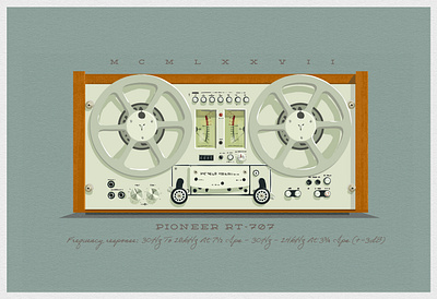 1977 Pioneer RT 707 poster 1977 audio gear audio tape graphic art hi fi illustration music pioneer poster reel to reel tape vintage audio