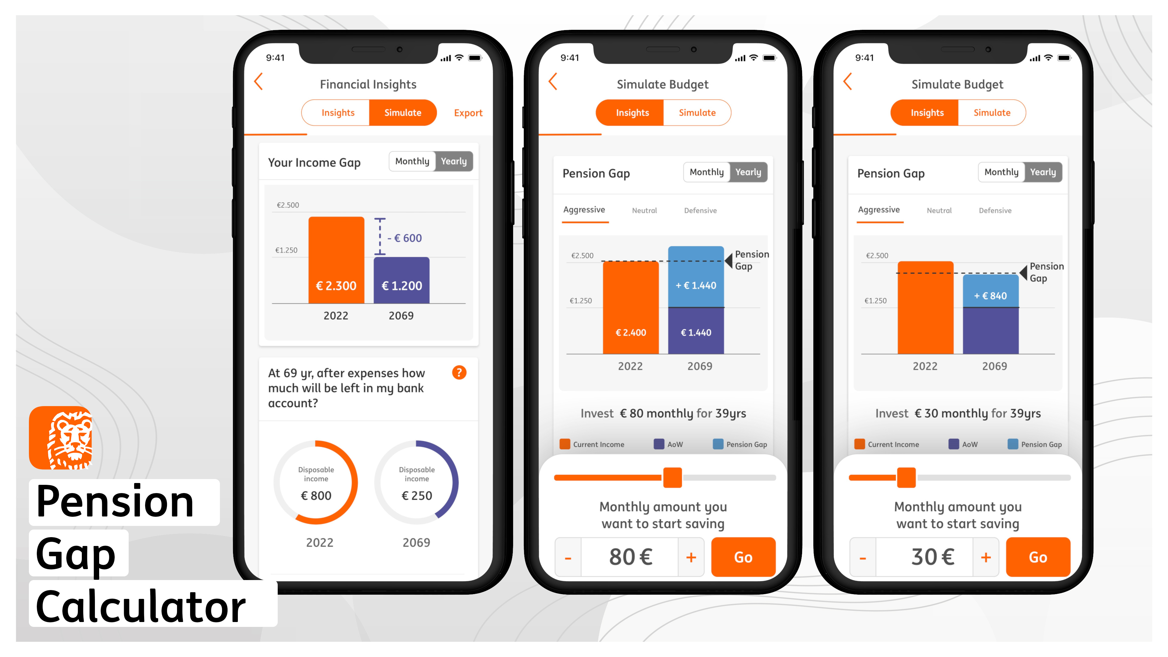 ING Pension Gap Calculator | Simulation & Chart calculator charts data visualization ing mobile app pension calculator pension ui slider ui ux visualization